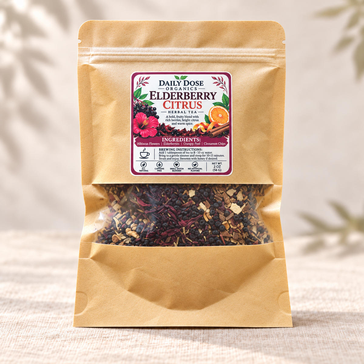 Daily Dose Organics Elderberry Citrus Herbal Tea 2 oz pouch