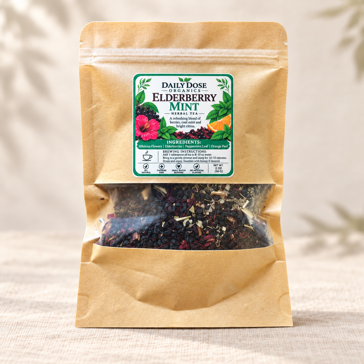Daily Dose Organics Elderberry Mint Herbal Tea 2 oz pouch